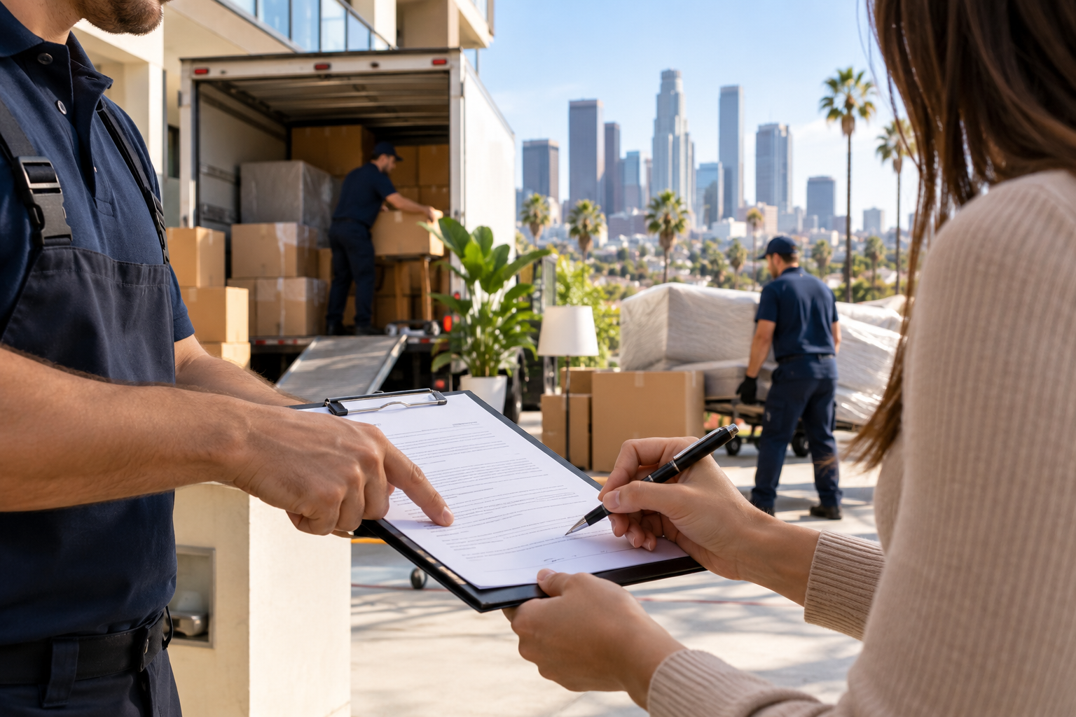 Movers in a building lobby, certificate of insurance for movers in Los Angeles